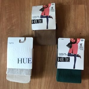 HUE tan, green and off white tights